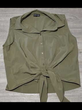 Modern Works Olive Tie-Front Sleeveless Blouse